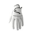 White men's golf glove with half sheepskin palm and non-slip grip design