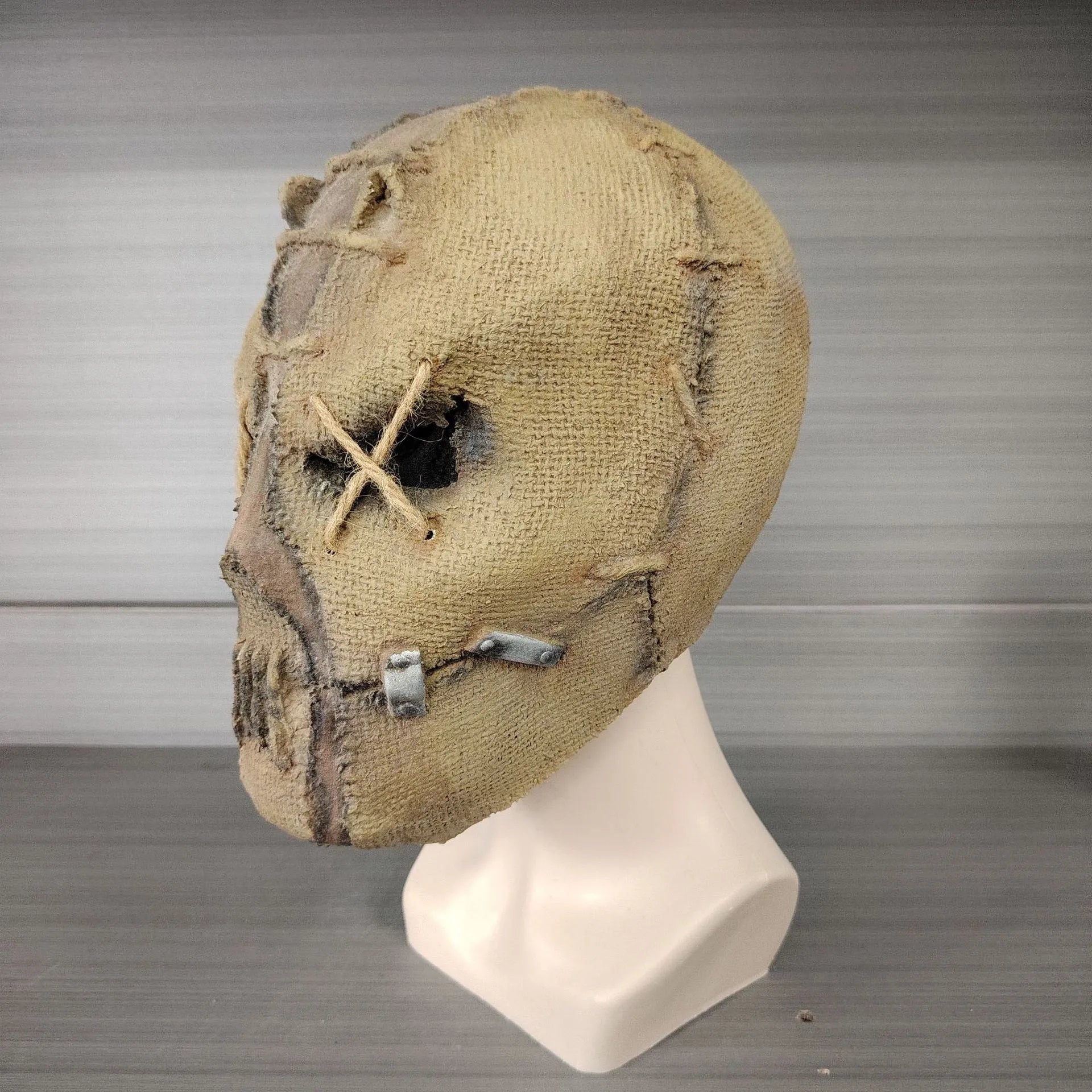 Latex horror mask head cover with scar skull modelling showing full head coverage