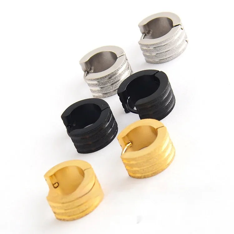 Geometric three-line frosted earrings in titanium steel with Korean styling