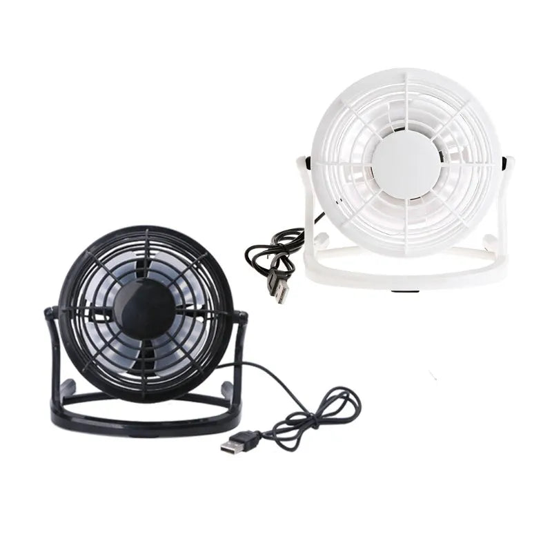 Black and white mini portable USB fan with adjustable angle for laptop and desktop cooling