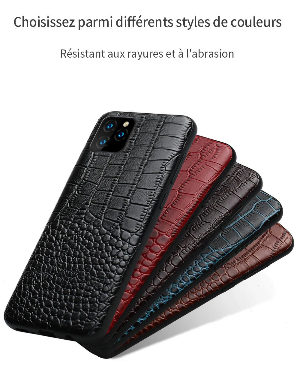 Leather iPhone case with crocodile pattern design in business style