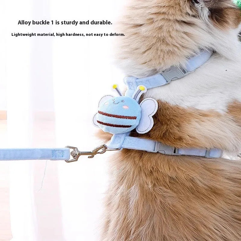 Bee shaped adjustable cat rope leash in polyester with strap, available in pink yellow blue colours