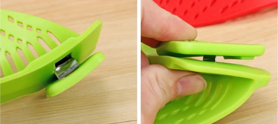 Silicone clip-on kitchen funnel strainer with stainless steel inner frame in blue colour.