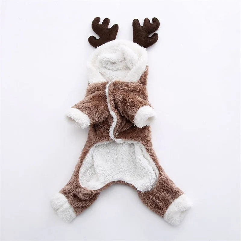 Brown shaker velvet four-legged pet coat for cats and dogs, cartoon style, sizes XS to 2XL