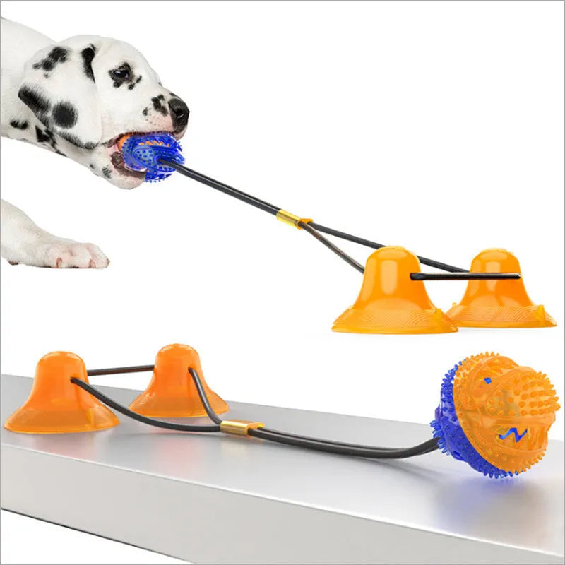 Multifunction dog molar bite toy with double suction cups and tug rope in food-grade TPR rubber