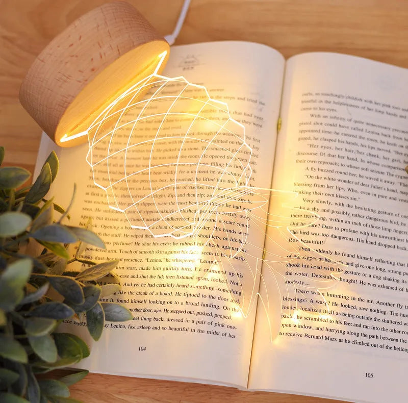 Cartoon pineapple-shaped bedside table lamp made from wood and acrylic with a USB cable.