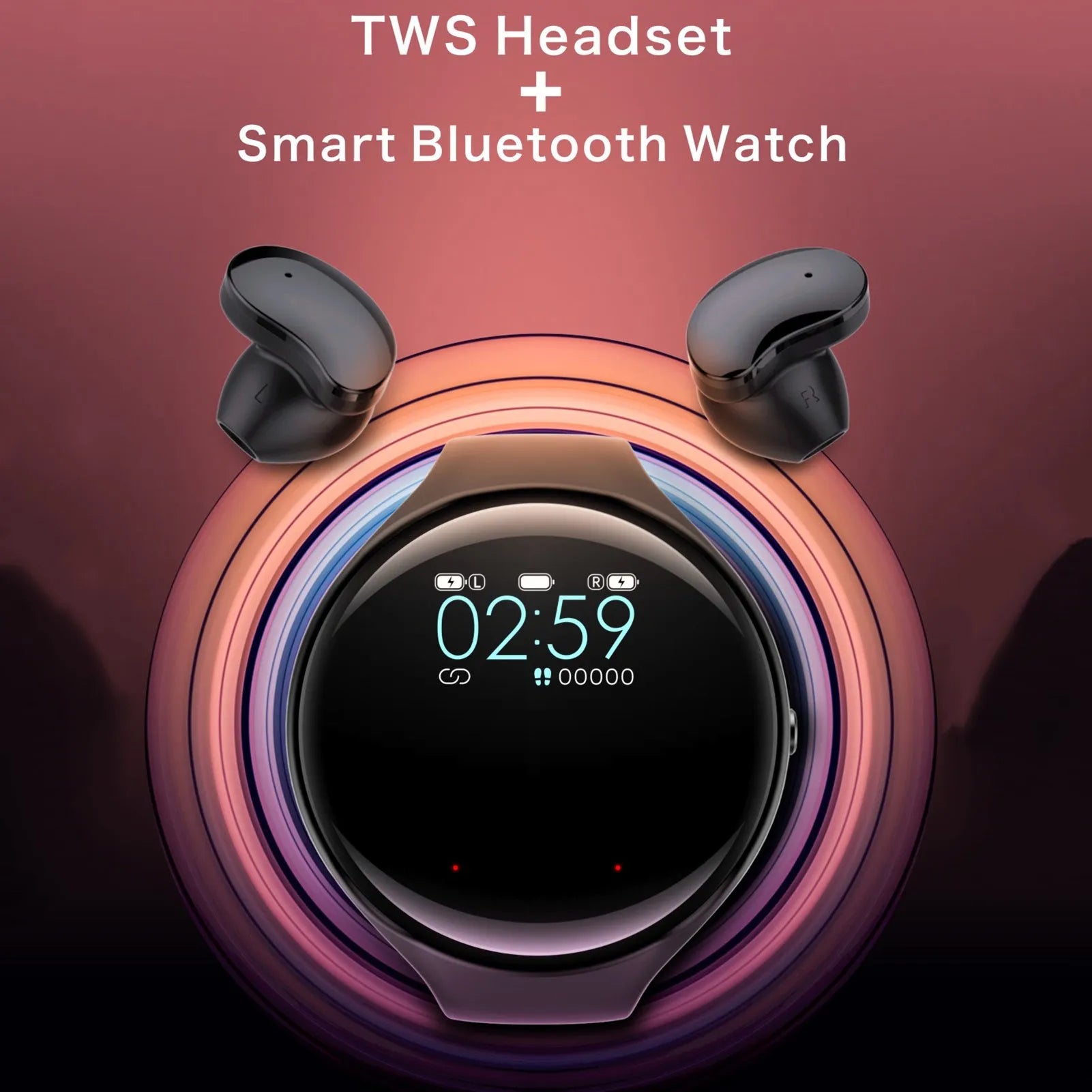 Black detachable smart watch and Bluetooth earphone combo for fitness tracking and calls.