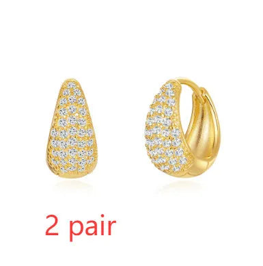 Brass diamond geometric earclip earrings with electroplated golden finish and round elements