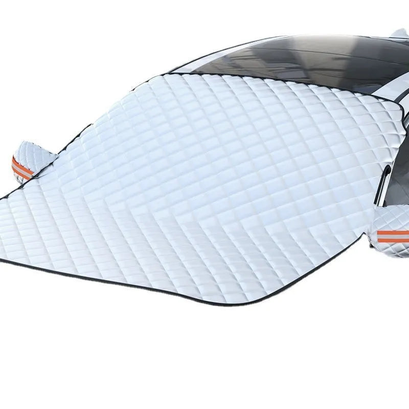 Aluminium foil winter car windshield cover with reflective stripes and magnetic fasteners for SUV frost protection