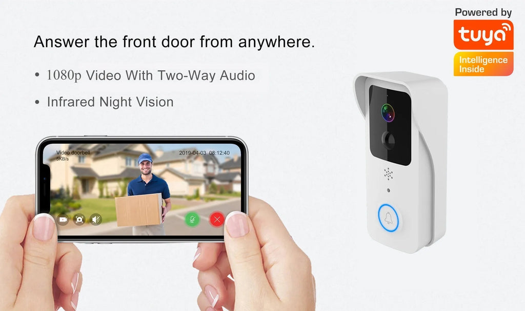 Smart home visual doorbell with HD video, wireless battery power, and smartphone notifications
