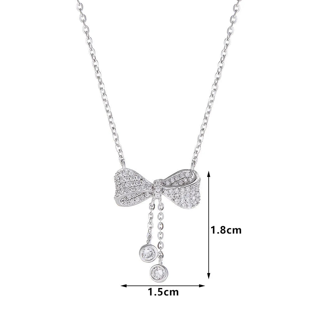 S925 sterling silver bow pendant necklace with O-ring chain in silver colour
