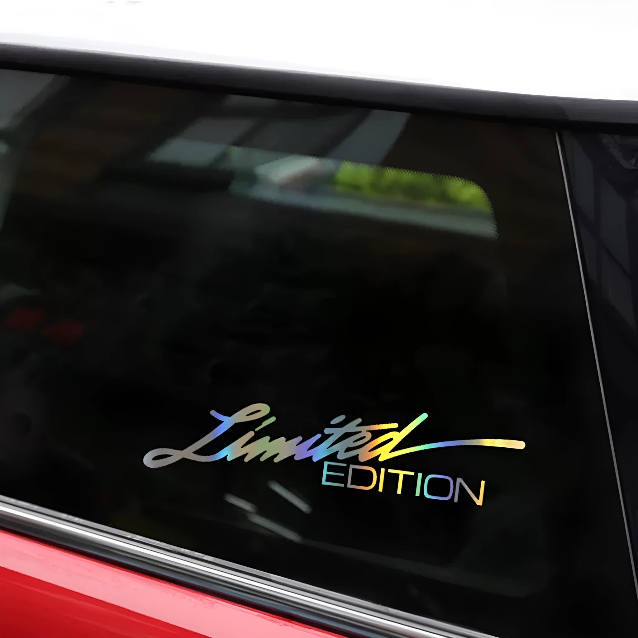 Black reflective car sticker with laser text design on PET material for vehicle decoration