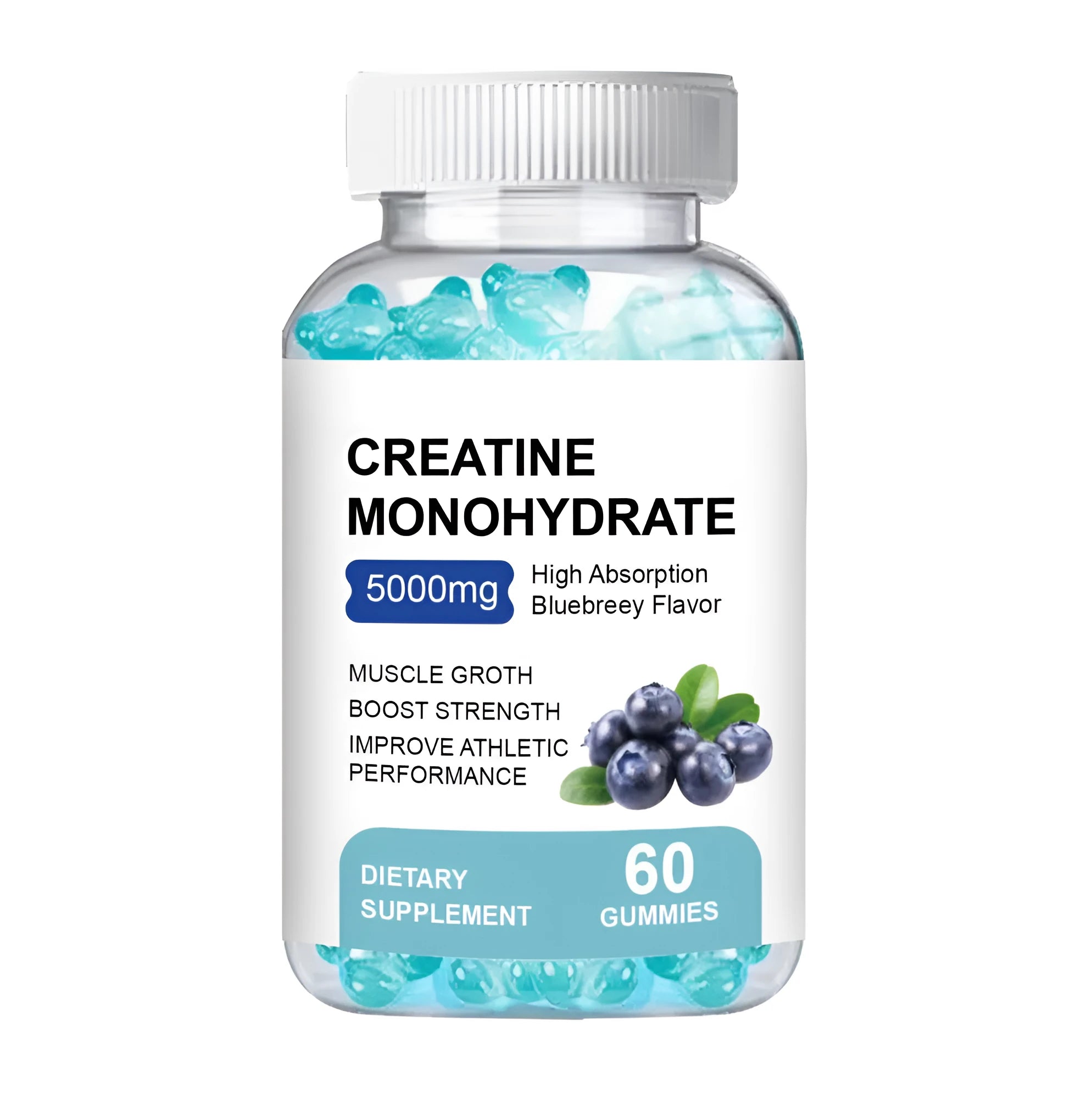 A container of 60 creatine monohydrate supplement gummies for athletes.