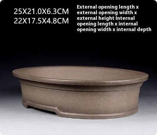 Handmade oval ceramic succulent pot with purple sand antique finish.