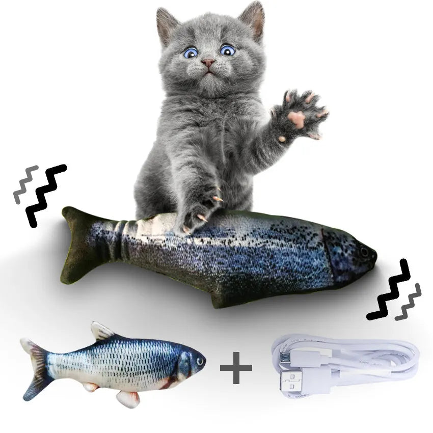 30cm electronic jumping fish cat toy with USB cable in multicolour fish designs