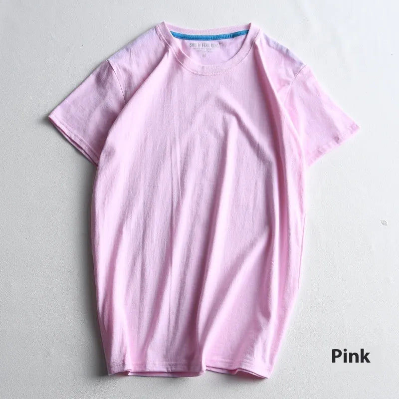 Men's solid colour cotton round neck T-shirt on a hanger