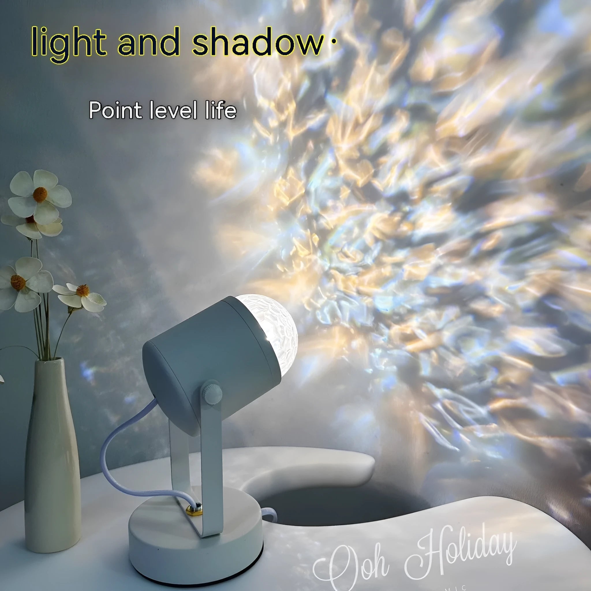 Dynamic water ripple ambience table lamp showing light projection effect