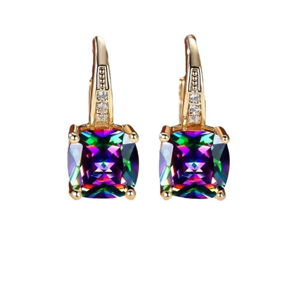 Square geometric ear clip earrings with quadrilateral angles and electroplated gold finish