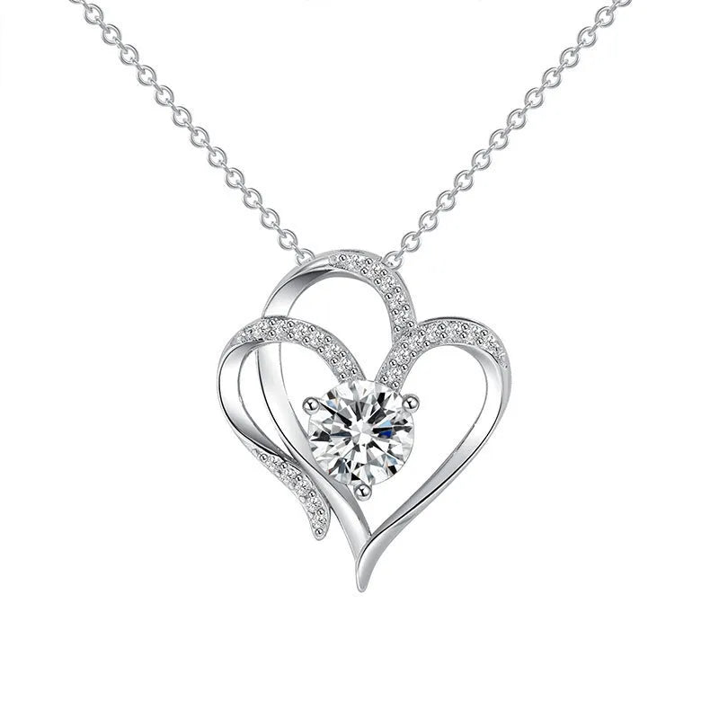 Women's 925 silver heart pendant necklace with diamond treatment in gold plating options
