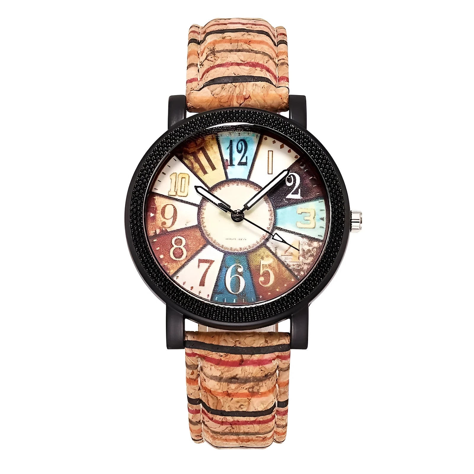 Women's vintage leather strap quartz watch with 37mm round dial and stainless steel buckle