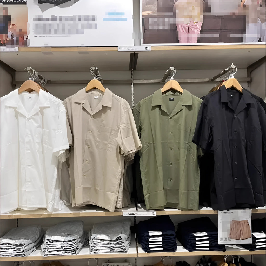 Man wearing a beige open collar modal cotton blend casual shirt in a cardigan style