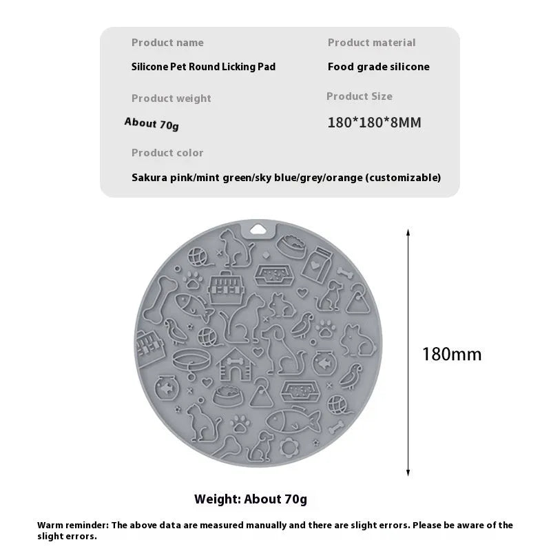 Round silicone pet licking mat with sucker base in multiple colour options