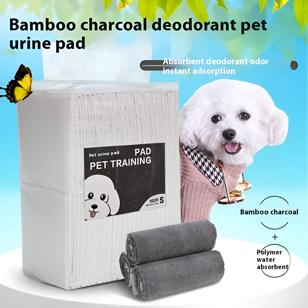 Pack of white pet urinal pads with blue trim showing size dimensions and model type.