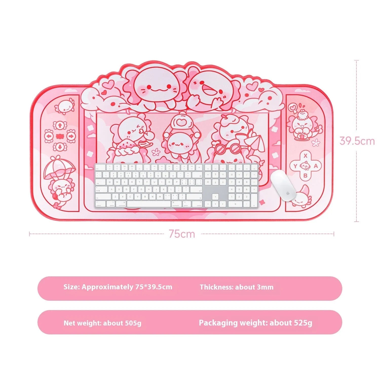 Hexagonal dragon crane machine cartoon anime design on large 75x40cm cloth mouse pad with wrist strap