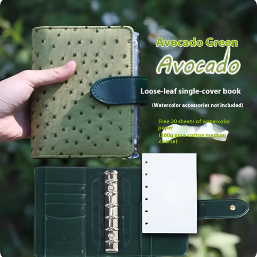 A7 loose-leaf watercolour book in avocado green with 20 blank pages for portable painting