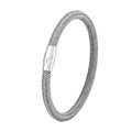 Men's titanium steel geometric wire bracelet with a magnetic clasp closure shown in silver tone.