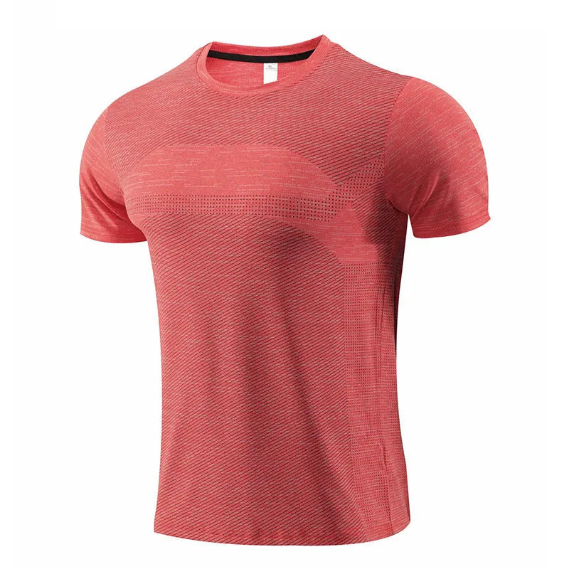 Short sleeve basketball and running t-shirt in polyester spandex fabric on a white background.