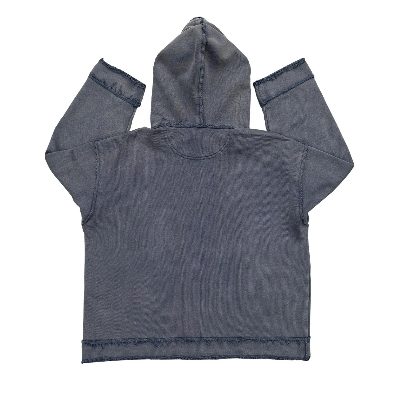 Dark blue hoodie sweater with back design detail shown in M, L, and XL sizes