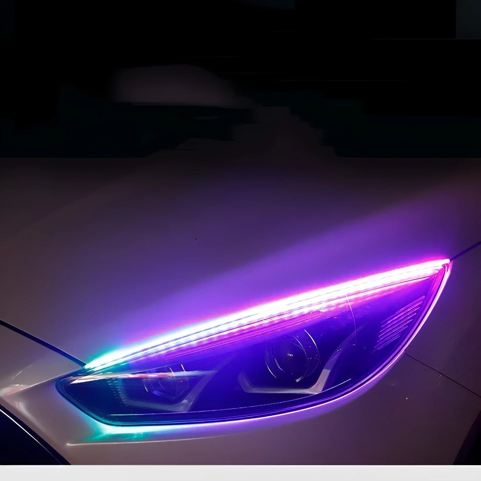 RGB colour changing LED daytime running light strip for cars with wireless remote control in 30cm, 45cm or 60cm sizes.