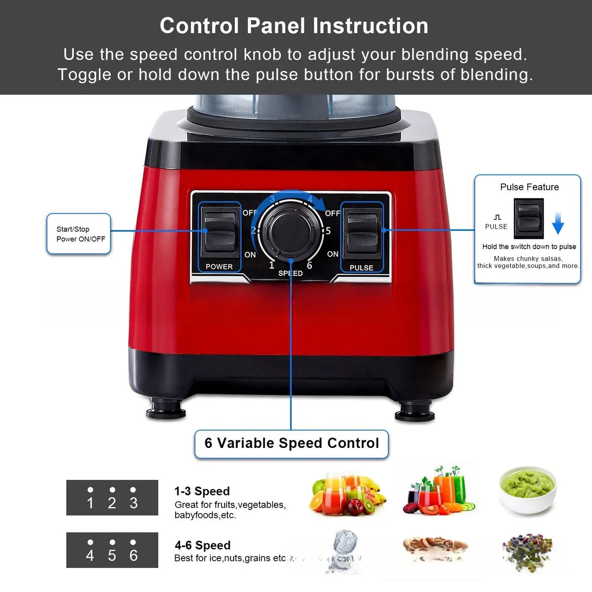 Red A8700 model commercial blender with 2200W motor and 2L capacity jar