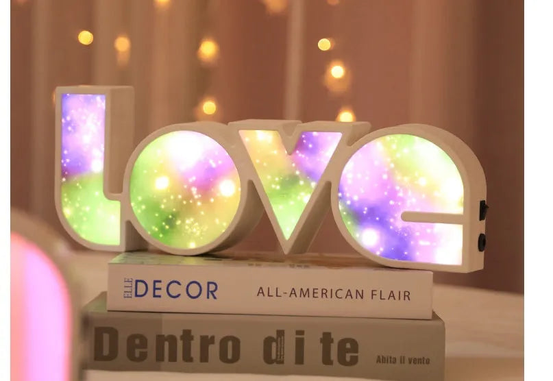 Rainbow design LOVE letter LED decorative light with colourful lampshade for romantic room decoration