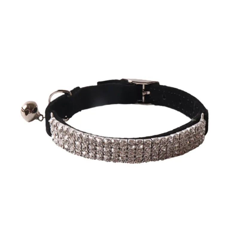 Flocking cat collar with elastic buckle in assorted colours on a white background.
