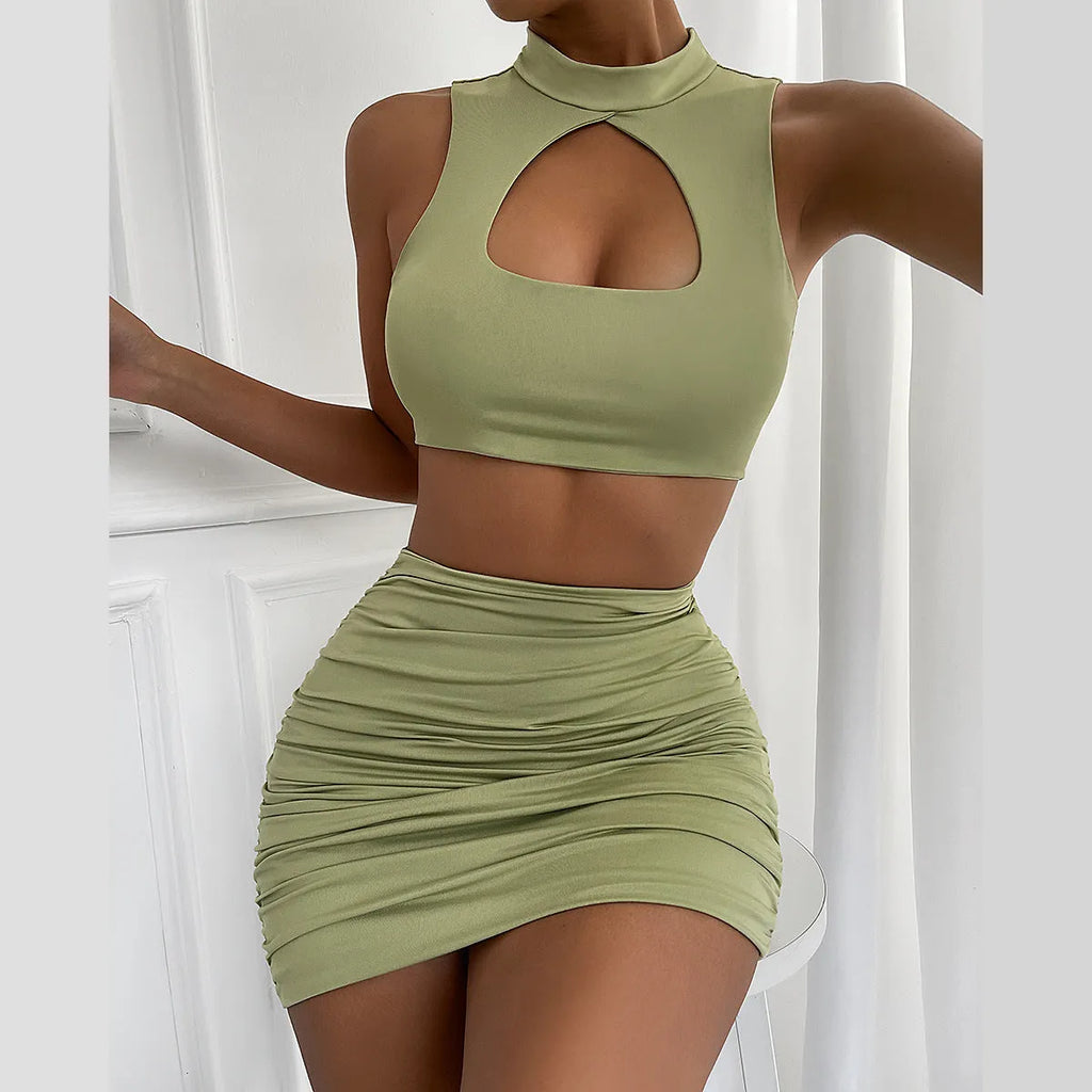 Women's light purple hollow-out vest and split skirt two-piece set for summer