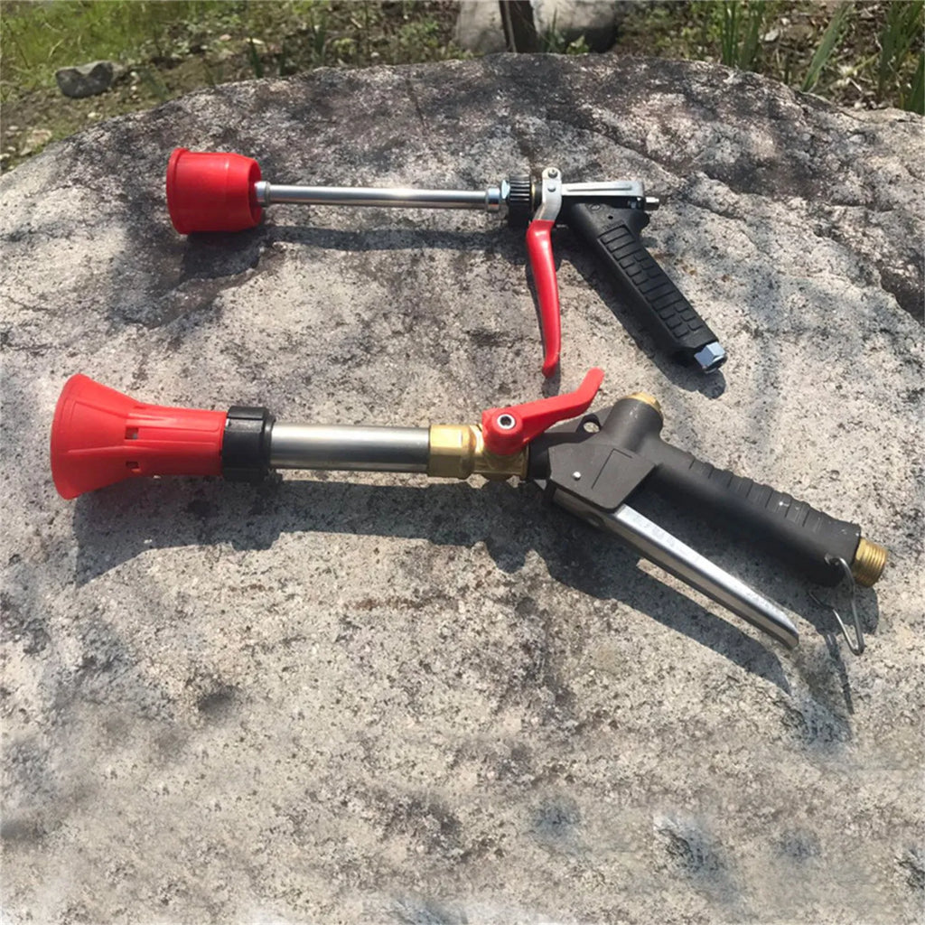 Plastic submachine gun style agricultural spray gun with adjustable nozzle for pesticide spraying