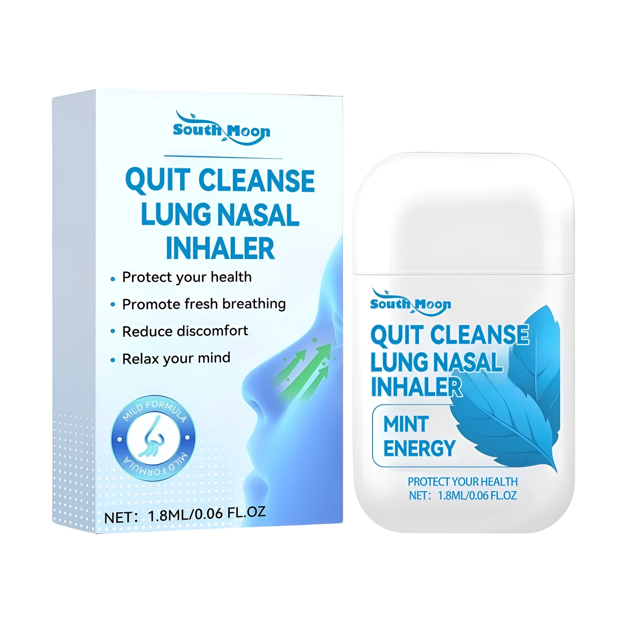 Herbal nasal inhaler with menthol and Melissa officinalis in 1.8ml reusable plastic applicator