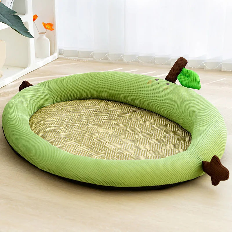 Green fruit pattern pet nest with raised sides and backrest for dogs or cats
