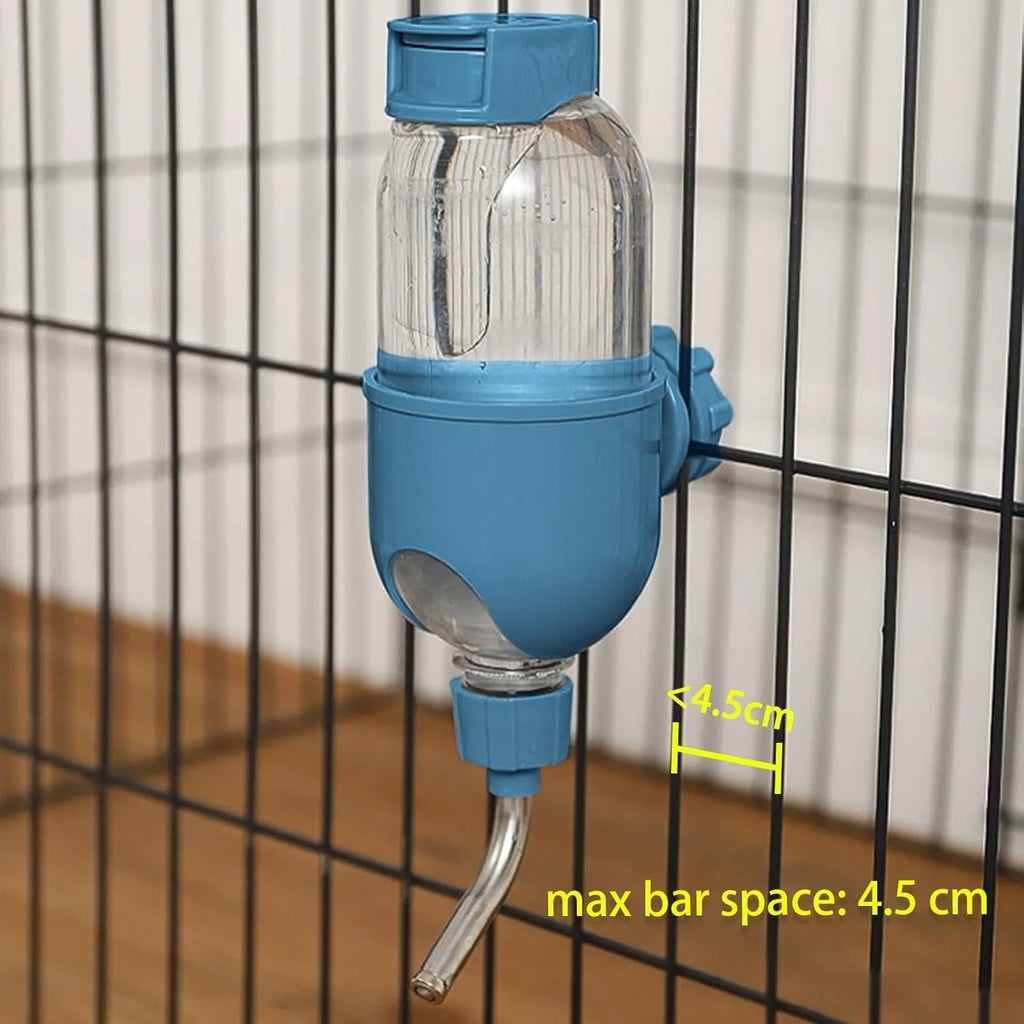 Blue small animal cage water bottle with rotatable nozzle and stainless steel drinking ball