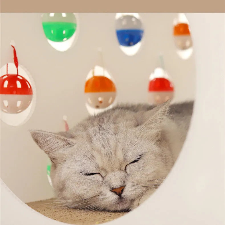 Plastic cat scratch board with integrated nest and bell ball tunnel for house cats