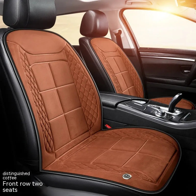 Car heating cushion on vehicle seat showing automatic heating function and cotton fill construction.