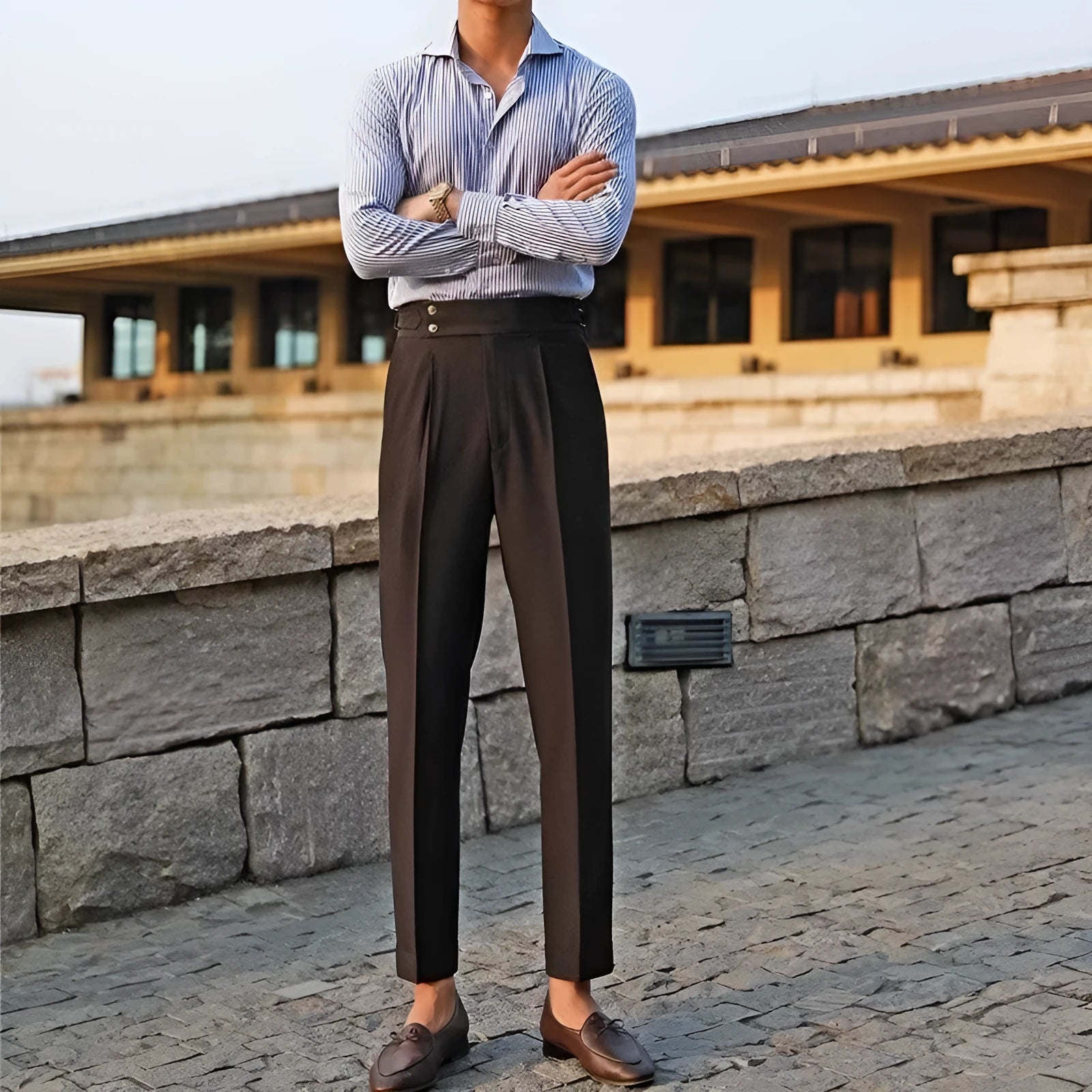 Men's slim fit straight leg trousers in chemical fibre blend fabric for business formal wear