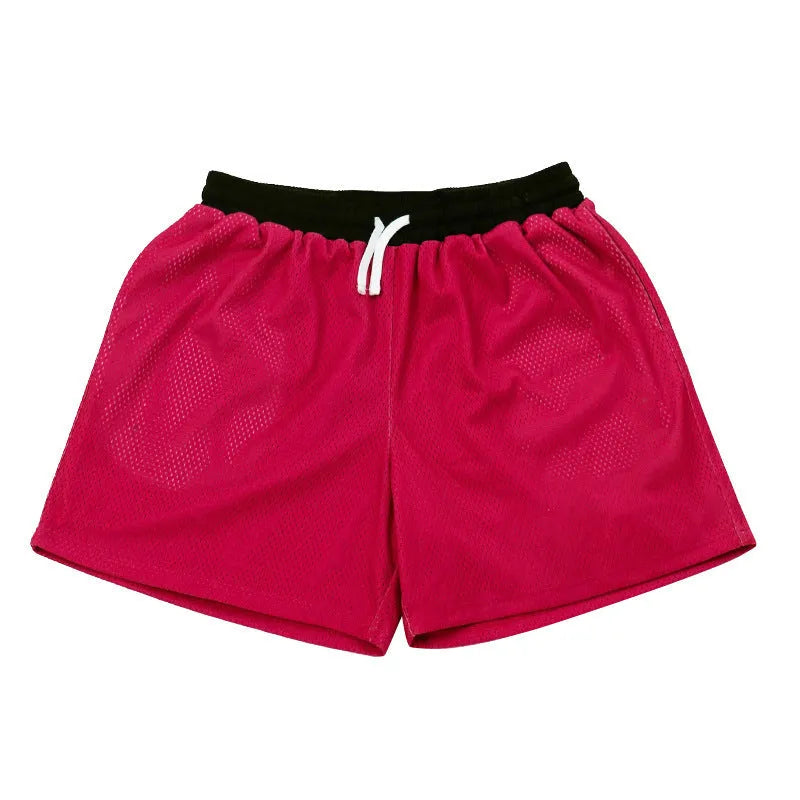 Men's solid colour mesh athletic shorts with quick-drying fabric for summer running and fitness