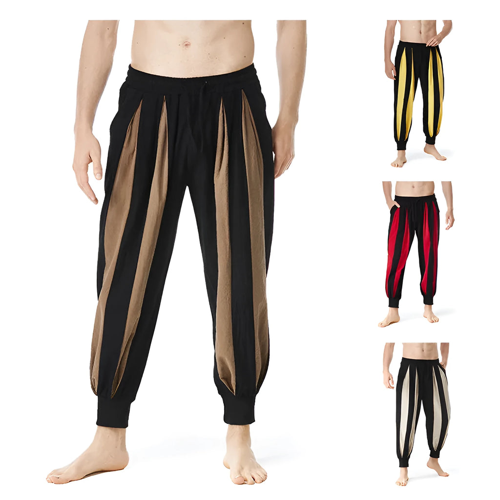 Men's straight cut casual trousers in khaki, brown, red, and yellow colours
