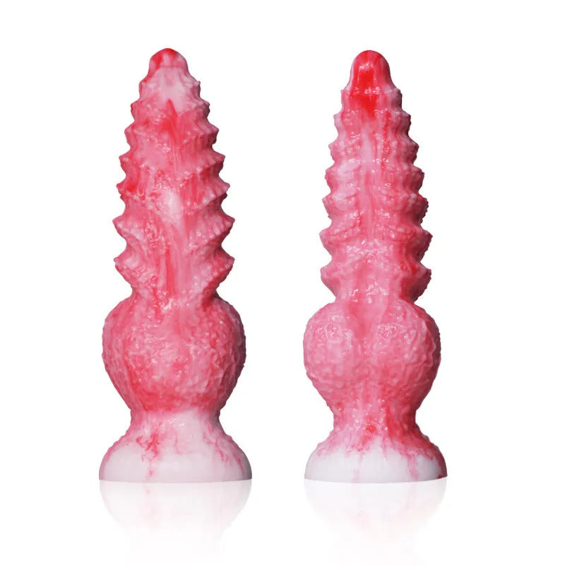 Pink platinum silicone shaped penis masturbation device for adults, shown in Berserker S and M sizes.