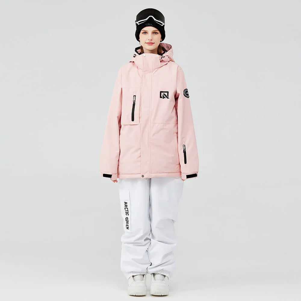 Men's and women's winter outdoors veneer double board ski suit in blue, pink, green and white colours for snow sports