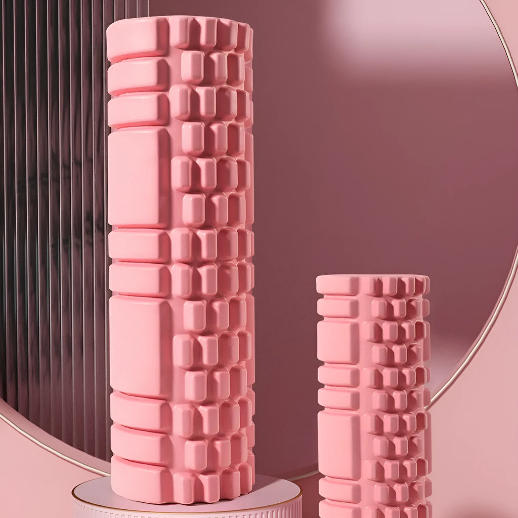 EVA foam roller for fitness in multiple colours including black, grey, pink, and light blue