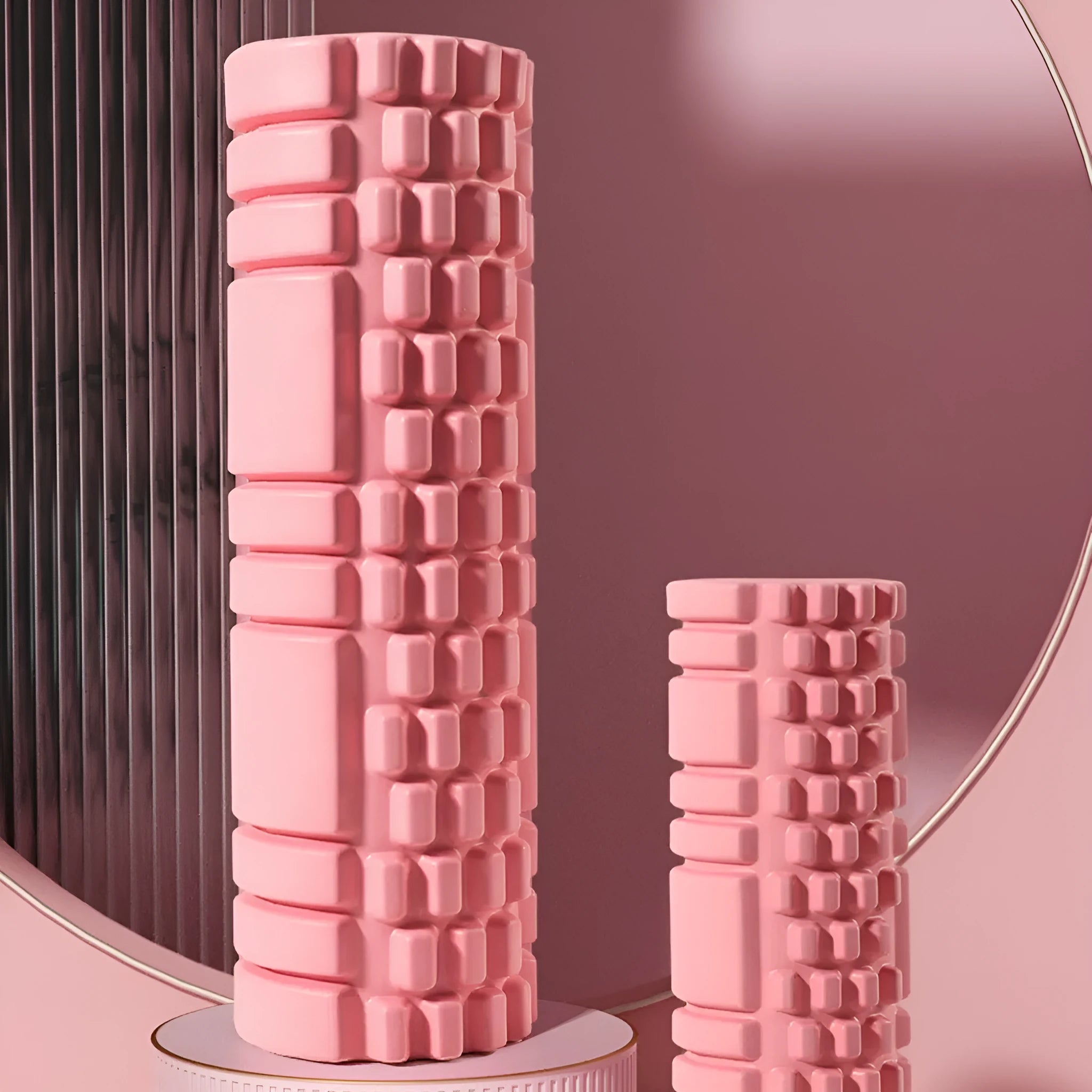EVA foam roller for fitness in multiple colours including black, grey, pink, and light blue